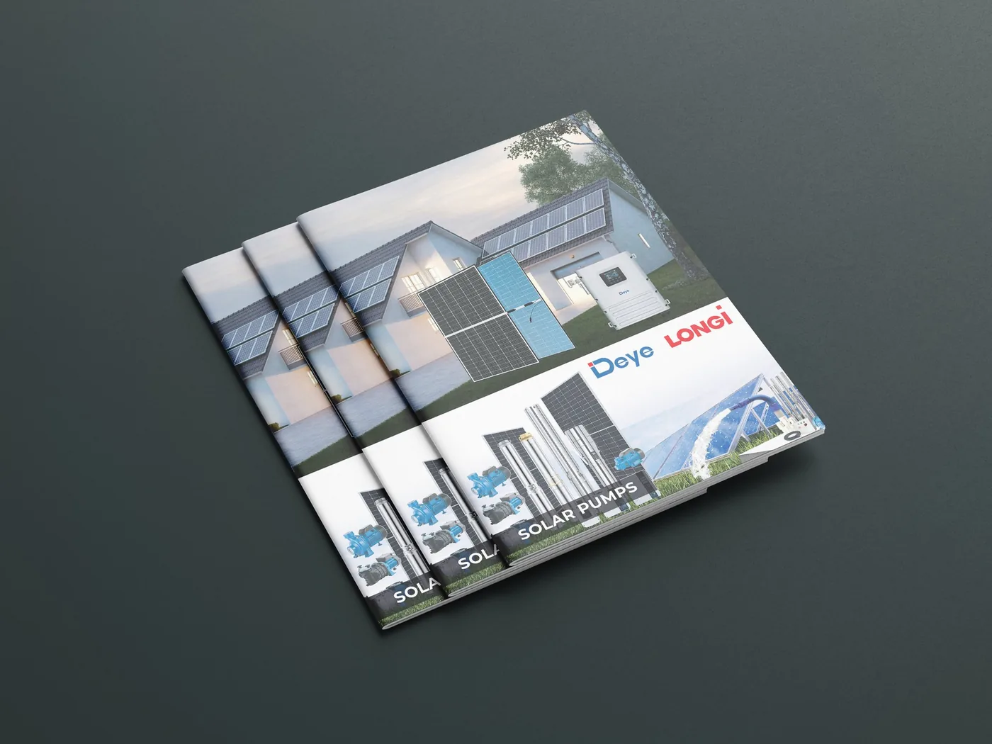 Deye and Longi solar brochure stack