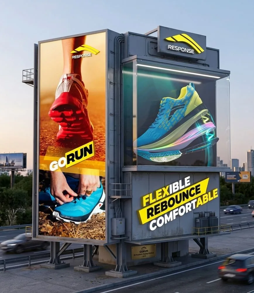 Response roadside billboard with running shoes artwork